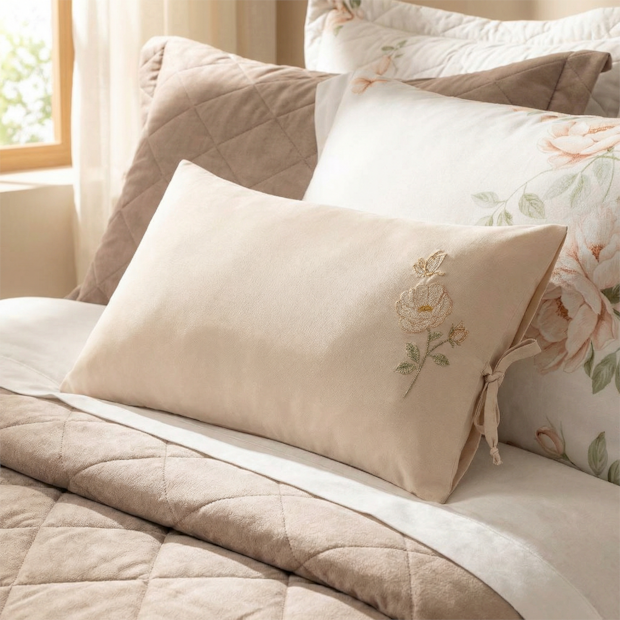 Almofada Karsten Felícia Bordada Cetim 300 Fios 100% Algodão Egípcio 30cm x 50cm (1 Peça)