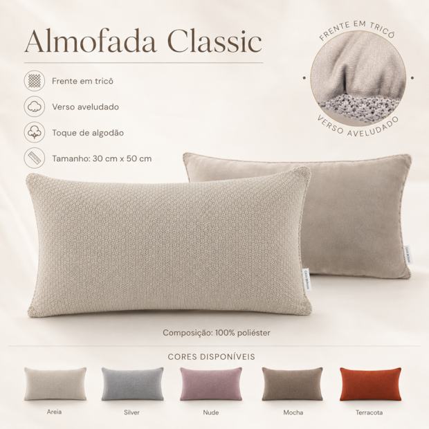 Almofada Rinzeira de Tricot Veludo Classic com Zíper 30cm x 50cm (1 peça)