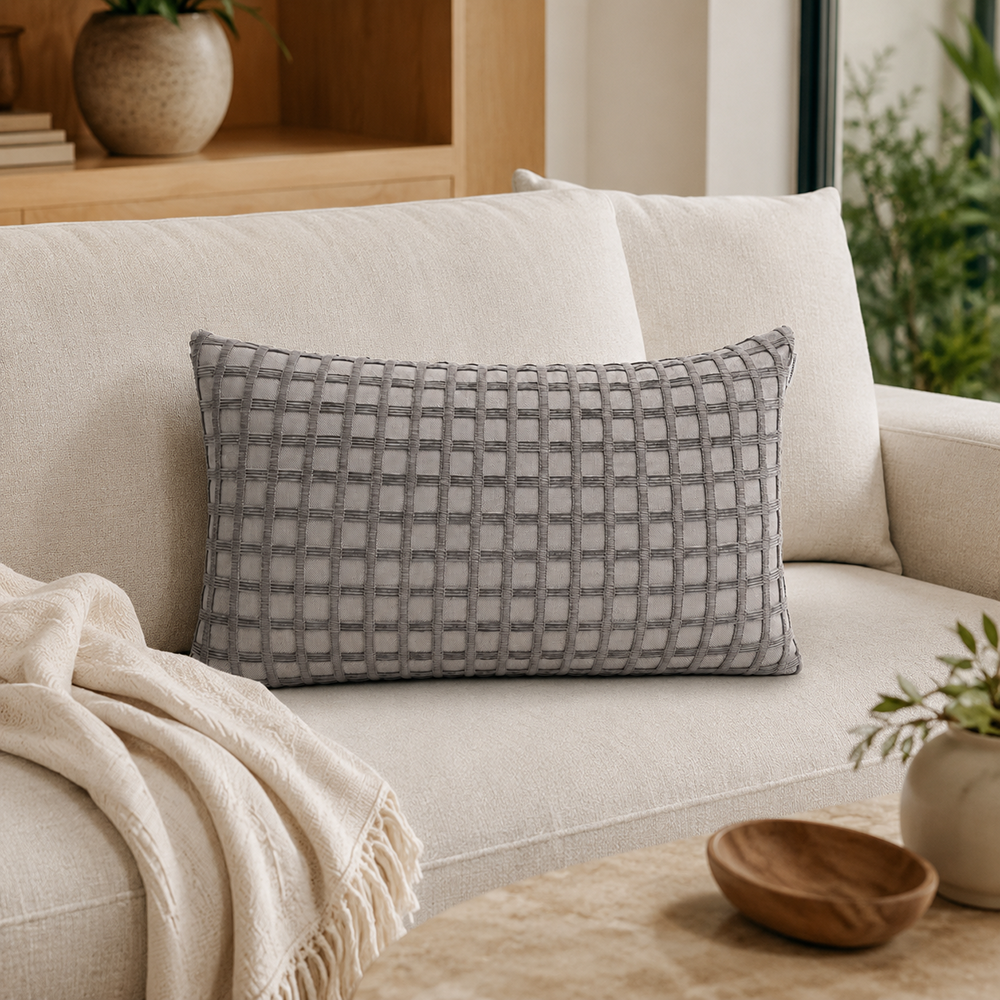 Almofada Rinzeira Portinari Textura Quadriculada com Zíper 30cm x 50cm (1 peça)