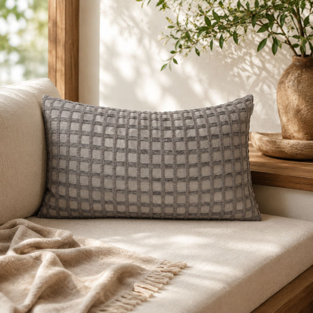 Almofada Rinzeira Portinari Textura Quadriculada com Zíper 30cm x 50cm (1 peça)
