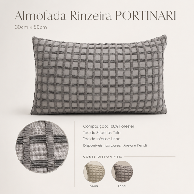 Almofada Rinzeira Portinari Textura Quadriculada com Zíper 30cm x 50cm (1 peça)