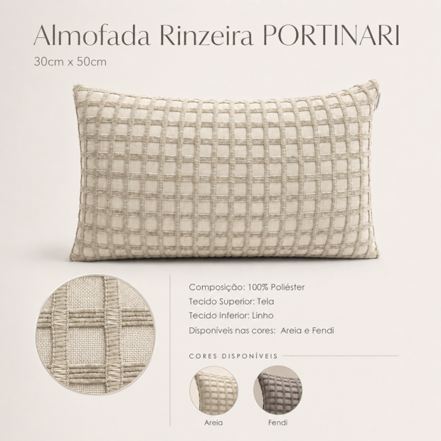 Almofada Rinzeira Portinari Textura Quadriculada com Zíper 30cm x 50cm (1 peça)
