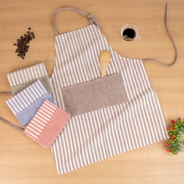 Avental de Cozinha Listrado Rústico c/ Tiras Ajustáveis e Bolsos