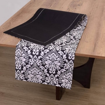 Caminho de Mesa Casa Argivai Glamour Flor de Lótus Dupla Face Preto 40cm x 1,80m