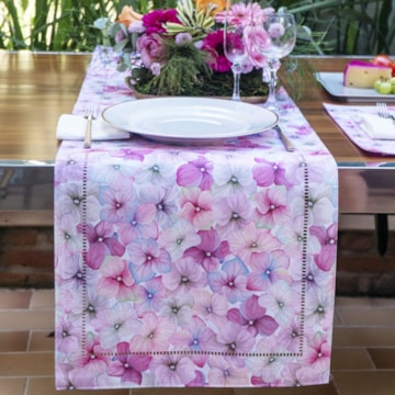 Caminho de Mesa Casa Argivai Glamour Giardino Dupla Face Rosa 40cm x 85cm