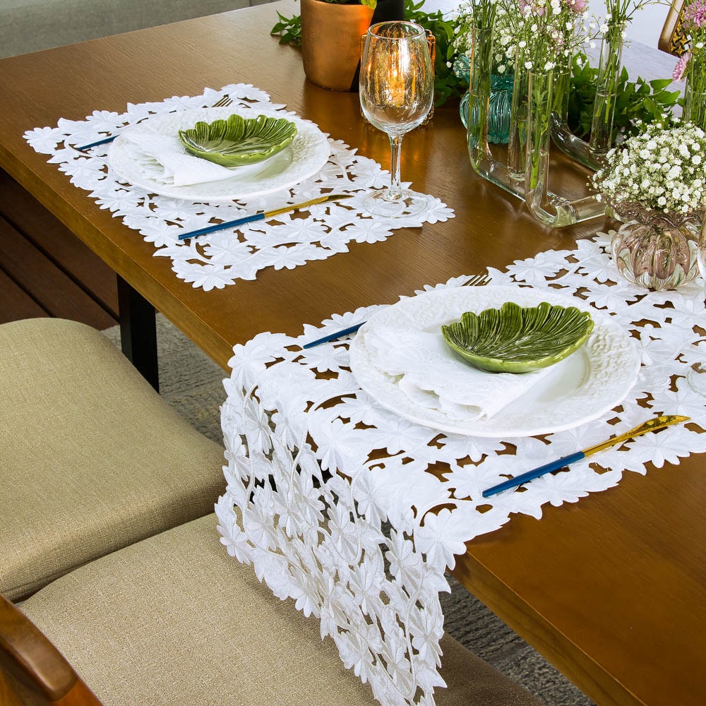 Caminho de Mesa Casa Argivai Luxo Requinte Blanc 40cm x 1,40m