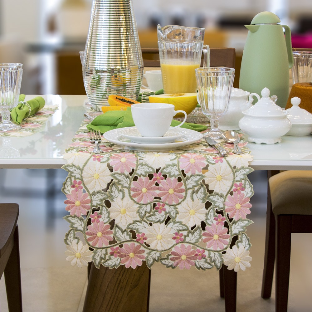 Caminho de Mesa Casa Argivai Luxo Requinte Luxe Flores 40cm x 1,40m