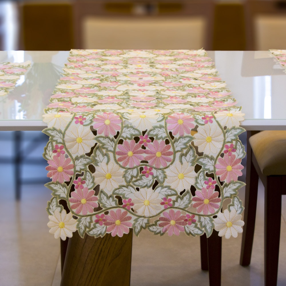 Caminho de Mesa Casa Argivai Luxo Requinte Luxe Flores 40cm x 1,40m