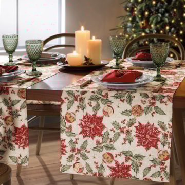 Caminho de Mesa Dohler Celebra Flores de Natal com Efeito Brilho 45cm x 1,60m