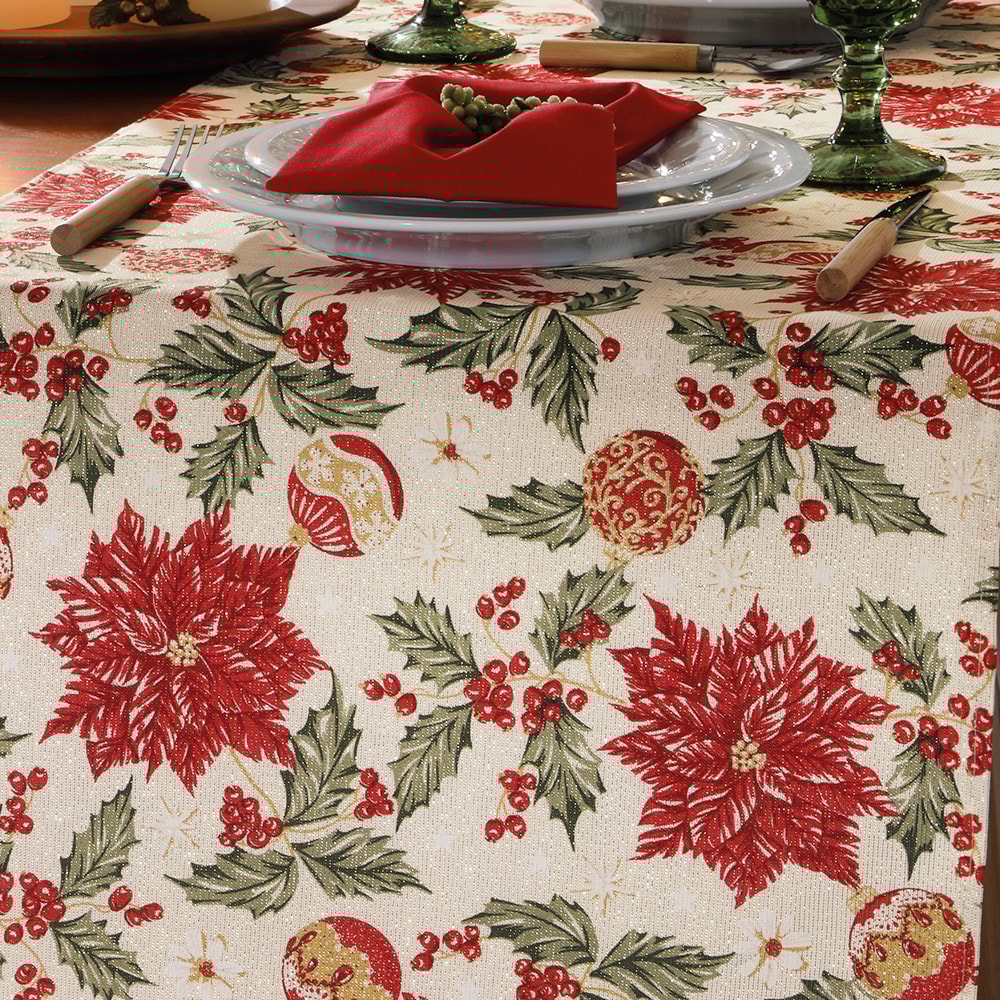 Caminho de Mesa Dohler Celebra Flores de Natal com Efeito Brilho 45cm x 1,60m