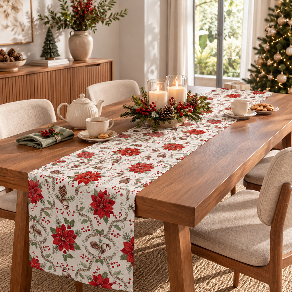 Caminho de Mesa Dohler Celebra Jardim de Natal com Efeito Brilho 45cm x 1,60m