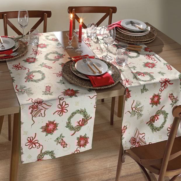 Caminho de Mesa Dohler Celebra Natal Guirlandas de Natal com Efeito Brilho 45cm x 1,60m