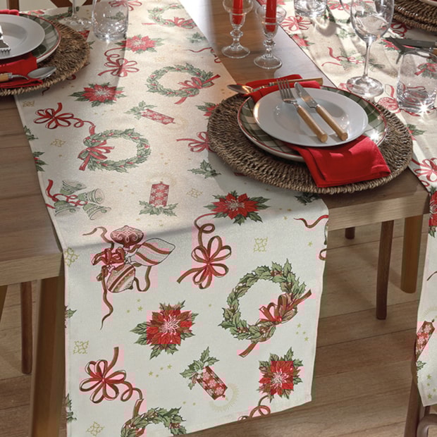 Caminho de Mesa Dohler Celebra Natal Guirlandas de Natal com Efeito Brilho 45cm x 1,60m