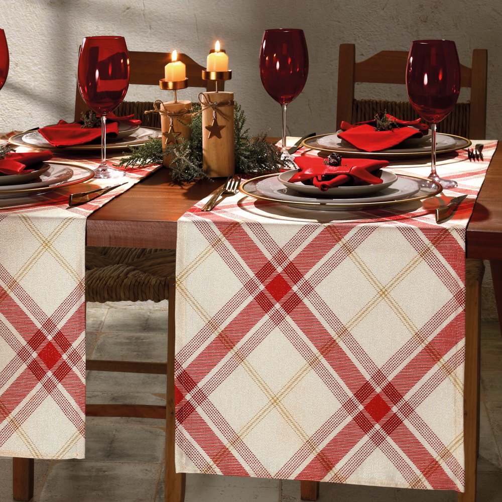 Caminho de Mesa Dohler Celebra Natal Xadrez com Brilho 45cm x 1,60m