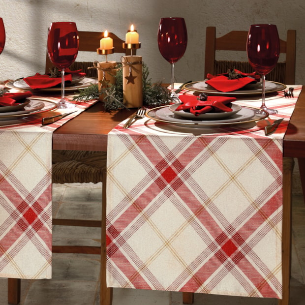 Caminho de Mesa Dohler Celebra Natal Xadrez com Brilho 45cm x 1,60m