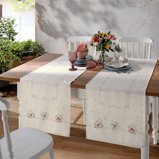 Caminho de Mesa Dohler Clean Renova Estampado Digital Jardim Off White 45cm x 1,60m (1 Peça)