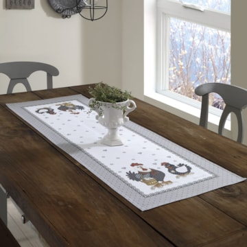 Caminho de Mesa Dohler Clean Renova Estampado Digital Lia Galinhas 37cm x 1,00m