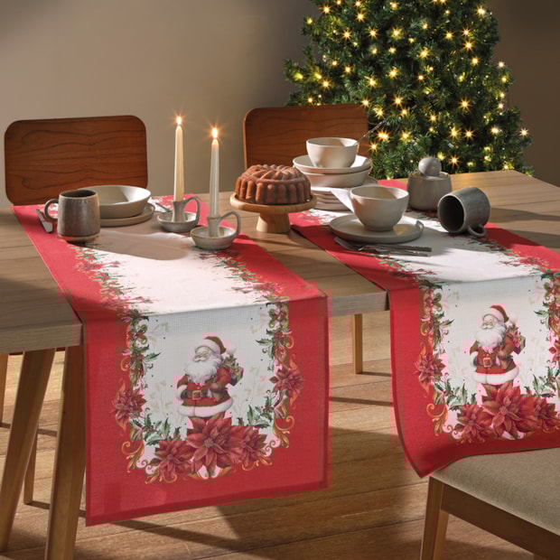 Caminho de Mesa Dohler Clean Renova Estampado Digital Natal com Noel 45cm x 1,60m