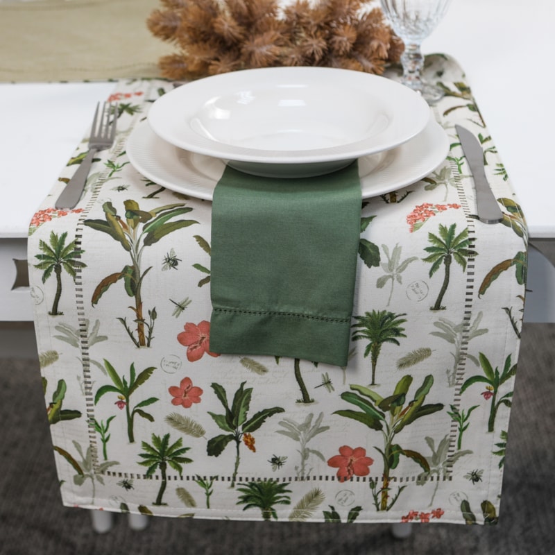 Caminho de Mesa Glamour Palms Dupla Face 40cm x 1,40m