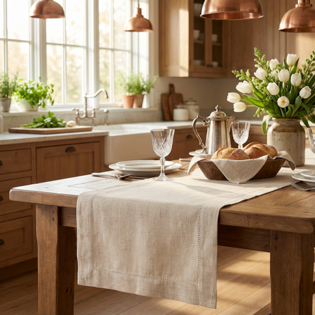 Caminho de Mesa Linen Ponto Ajour 40cm x 1,50m