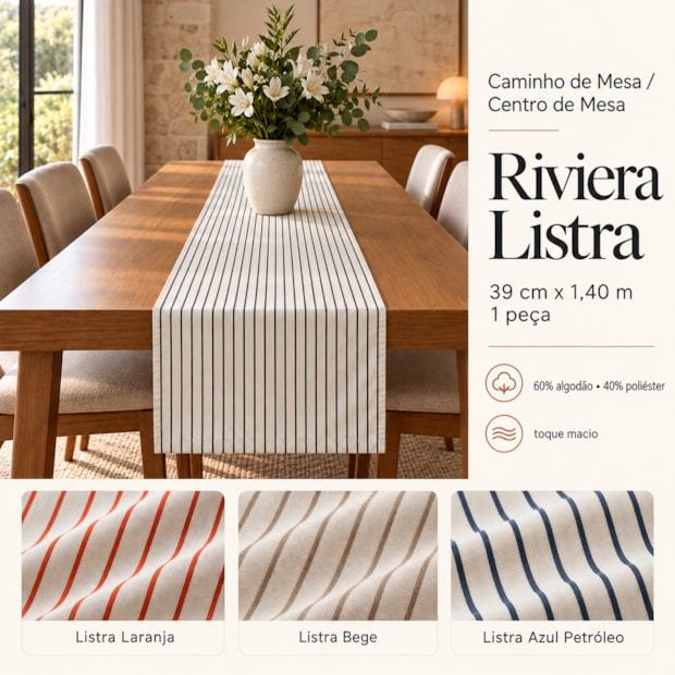 Caminho de Mesa Riviera Listra 39cm x 1,40m (1 peça)