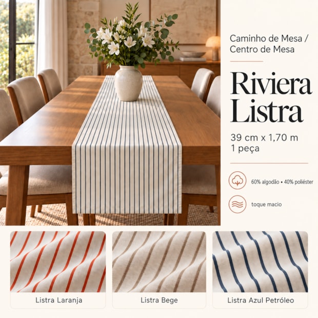 Caminho de Mesa Riviera Listra 39cm x 1,70m (1 peça)