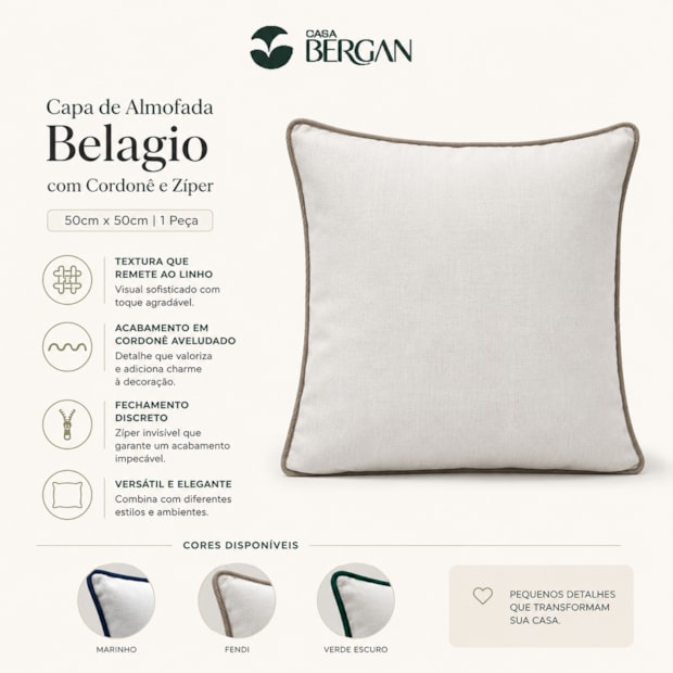 Capa de Almofada Belagio com Cordonê e Zíper 50cm x 50cm (1 Peça)