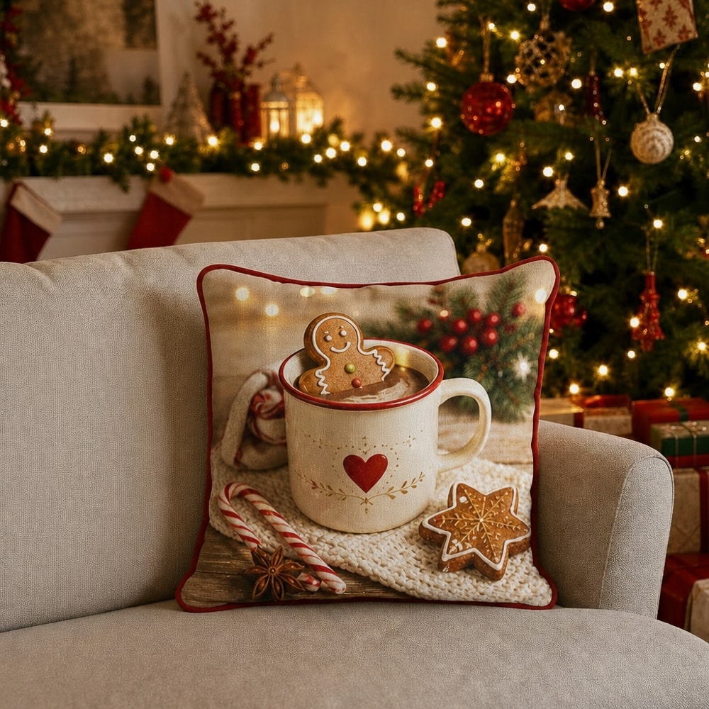 Capa de Almofada Belagio Natal Cookies com Cordonê e Zíper 50cm x 50cm (1 Peça)
