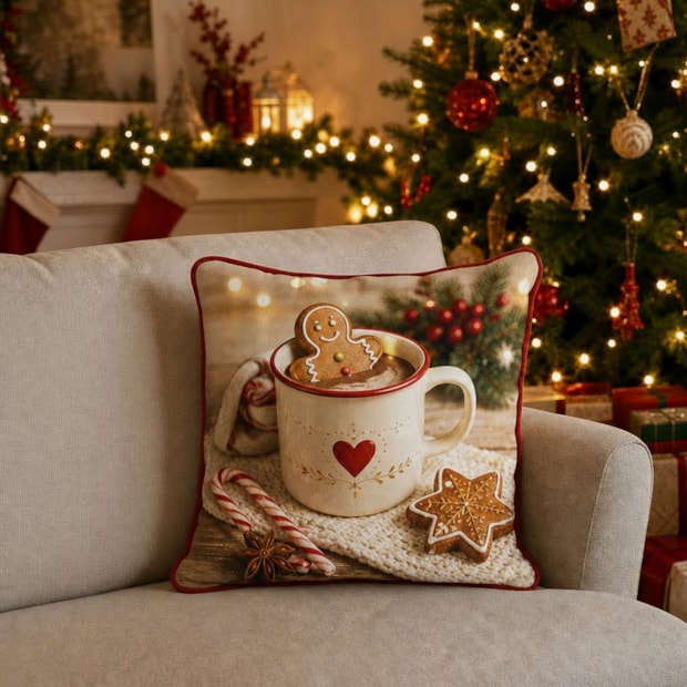 Capa de Almofada Belagio Natal Cookies com Cordonê e Zíper 50cm x 50cm (1 Peça)