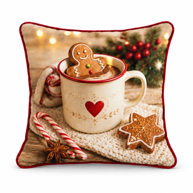 Capa de Almofada Belagio Natal Cookies com Cordonê e Zíper 50cm x 50cm (1 Peça)