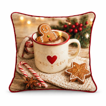 Capa de Almofada Belagio Natal Cookies com Cordonê e Zíper 50cm x 50cm (1 Peça)