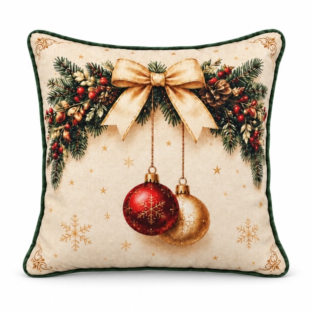 Capa de Almofada Belagio Natal Encanto com Cordonê e Zíper 50cm x 50cm (1 Peça)