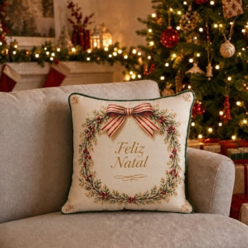 Capa de Almofada Belagio Natal Guirlanda com Cordonê e Zíper 50cm x 50cm (1 Peça)