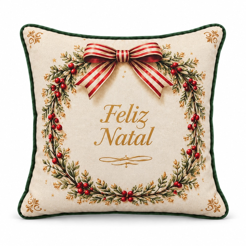 Capa de Almofada Belagio Natal Guirlanda com Cordonê e Zíper 50cm x 50cm (1 Peça)