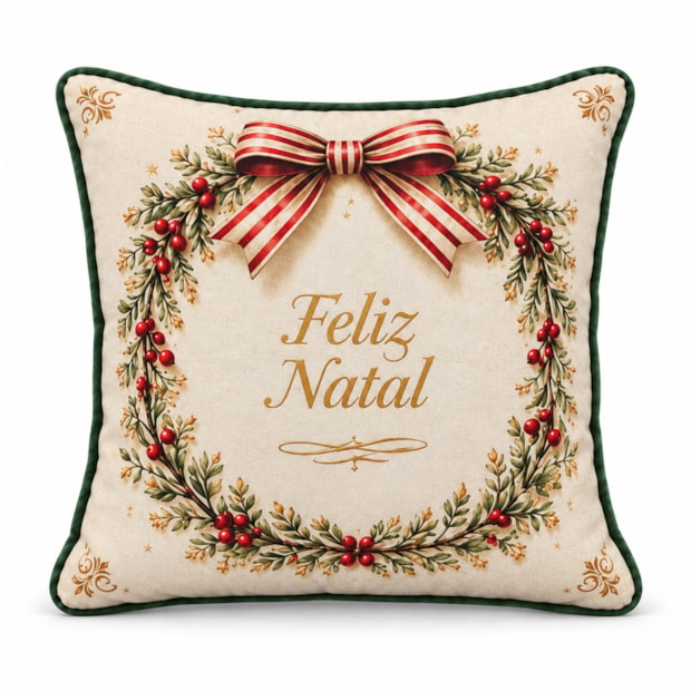 Capa de Almofada Belagio Natal Guirlanda com Cordonê e Zíper 50cm x 50cm (1 Peça)