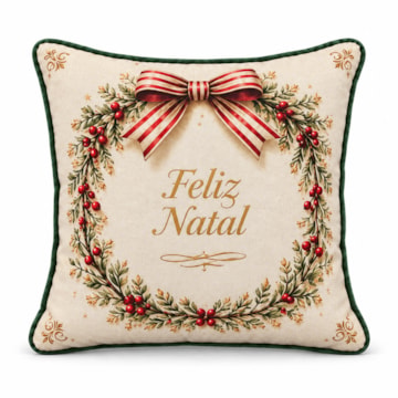 Capa de Almofada Belagio Natal Guirlanda com Cordonê e Zíper 50cm x 50cm (1 Peça)