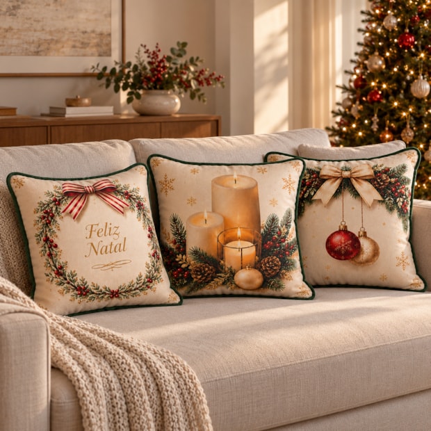 Capa de Almofada Belagio Natal Radiante com Cordonê e Zíper 50cm x 50cm (1 Peça)