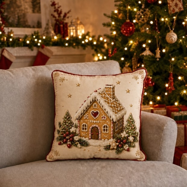 Capa de Almofada Belagio Natal Vila Doce com Cordonê e Zíper 50cm x 50cm (1 Peça)