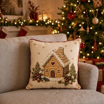 Capa de Almofada Belagio Natal Vila Doce com Cordonê e Zíper 50cm x 50cm (1 Peça)