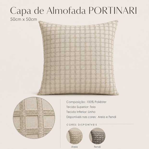 Capa de Almofada Portinari Textura Quadriculada com Zíper 50cm x 50cm (1 peça)
