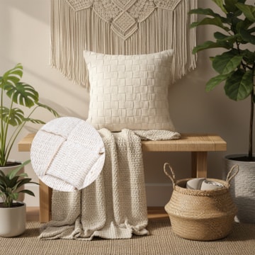 Capa de Almofada Tranças 100% Algodão com Zíper 45cm x 45cm (1 peça)