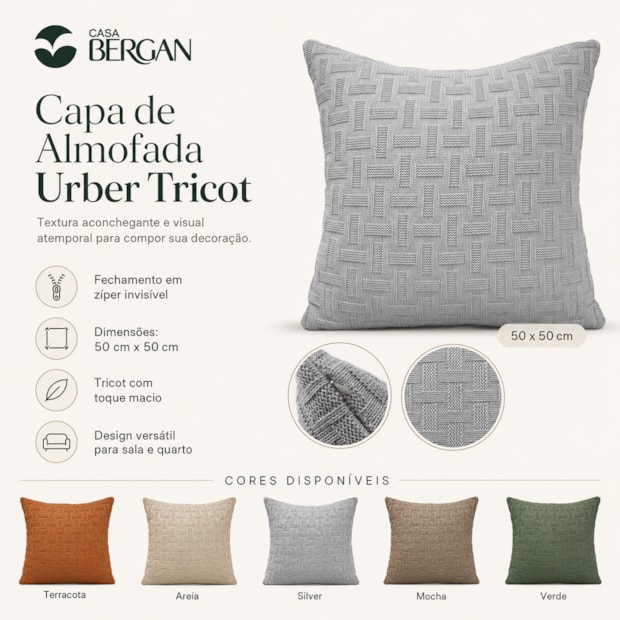 Capa de Almofada Urber Tricot com Zíper 50cm x 50cm (1 peça)