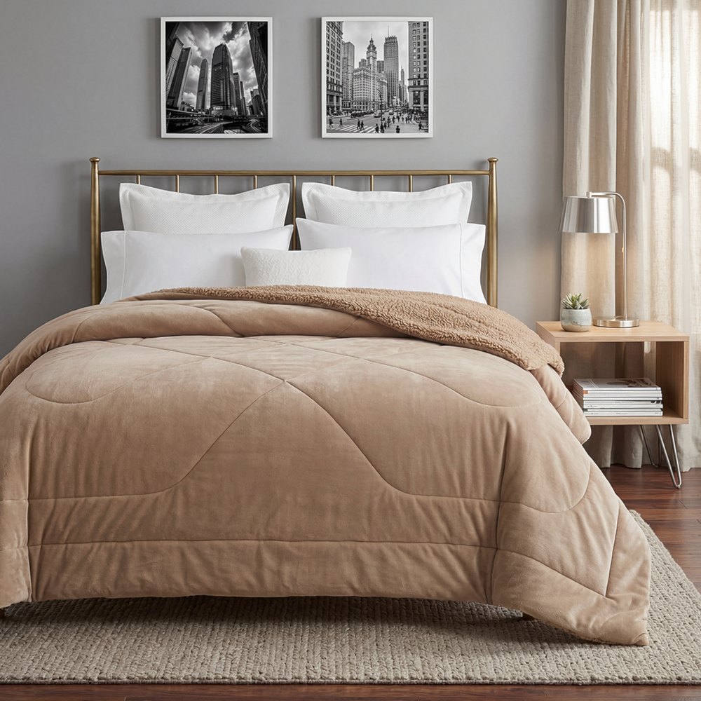 Coberdrom Solteiro Capetown Liso Microfibra Sherpa Dupla Face