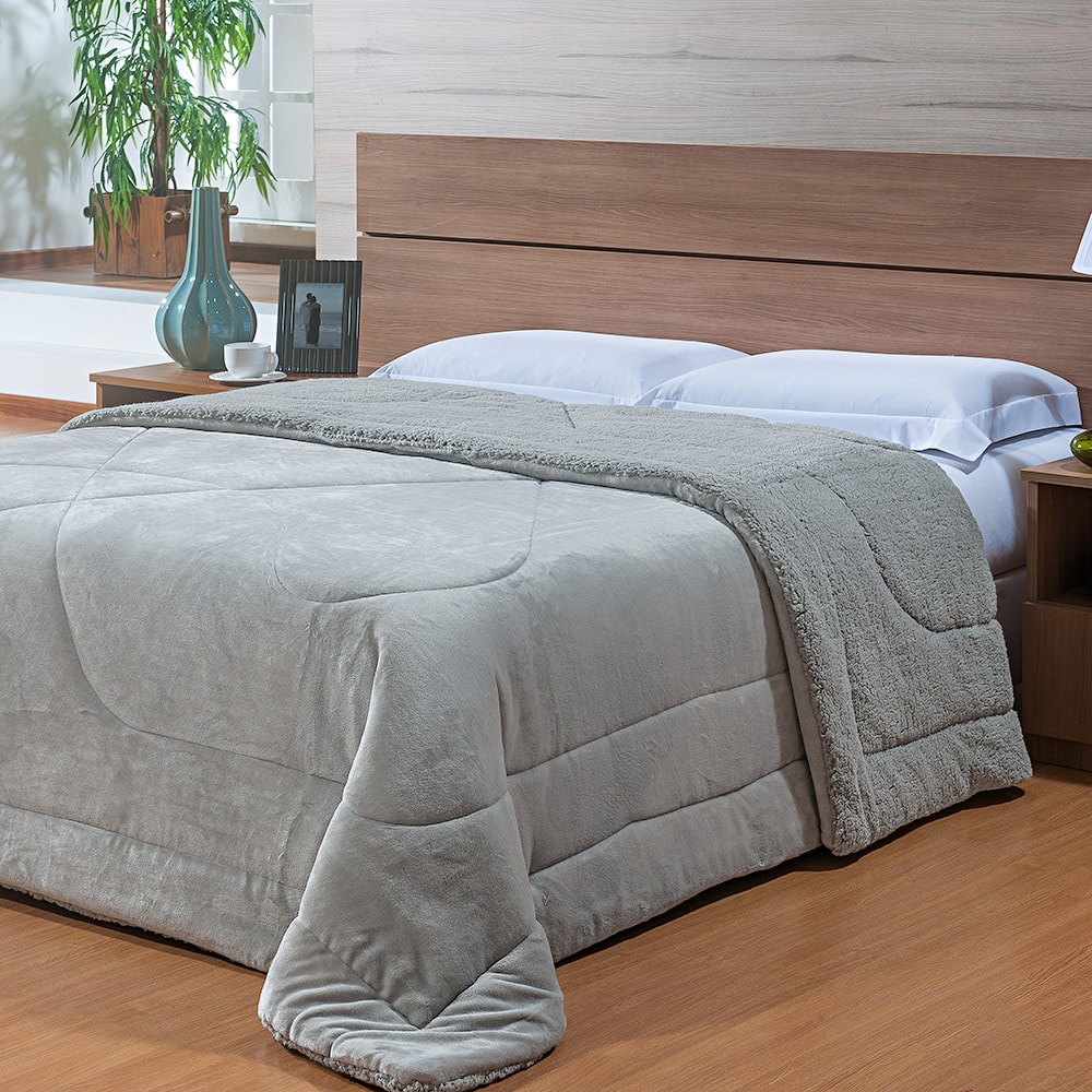 Coberdrom Solteiro Capetown Liso Microfibra Sherpa Dupla Face