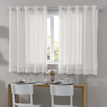 Cortina para Cozinha Bella Janela Novara Barra Rendada com Ilhós 3,00m x 1,20m (Para Varão até 2 metros)