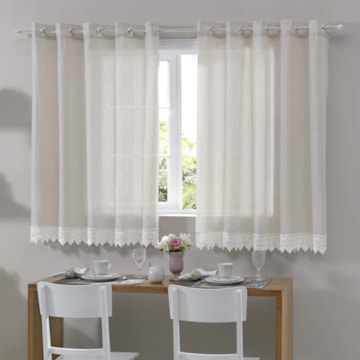Cortina para Cozinha Bella Janela Novara Barra Rendada com Ilhós 3,00m x 1,40m (Para Varão até 2 metros)