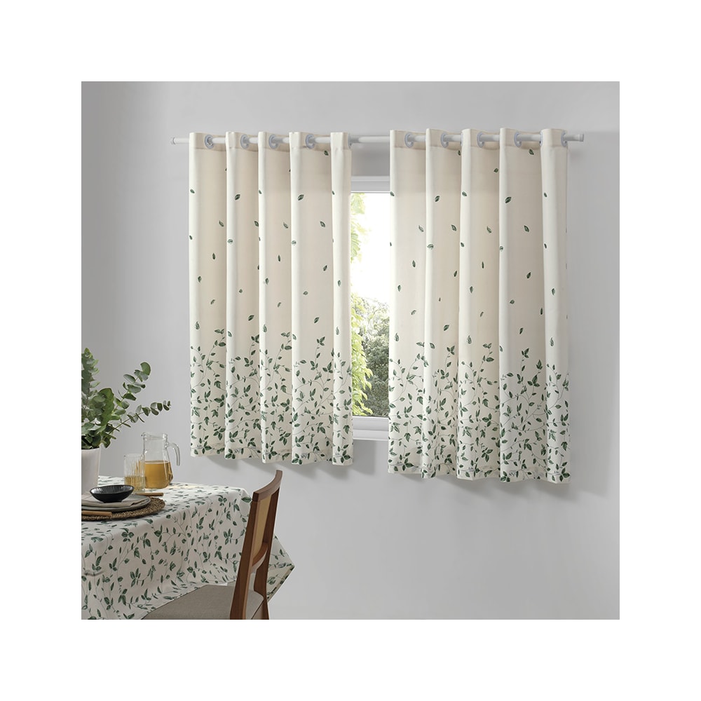 Cortina para Cozinha Dohler Botânica Folhas com Ilhós 3,20m x 1,50m (para Varão até 2 metros)