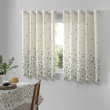Cortina para Cozinha Dohler Botânica Folhas com Ilhós 3,20m x 1,50m (para Varão até 2 metros)