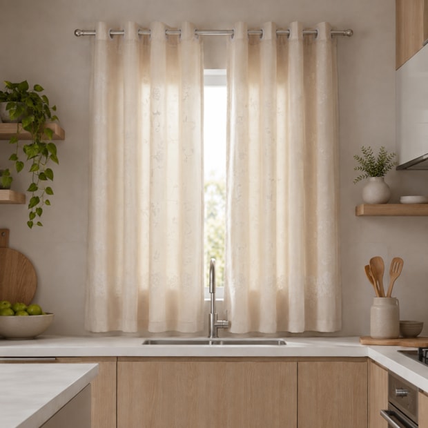 Cortina para Cozinha Dohler Delikata com Ilhós 3,20m x 1,20m (para Varão até 2 metros)