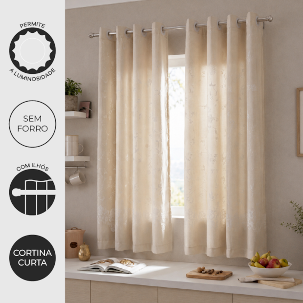 Cortina para Cozinha Dohler Delikata com Ilhós 3,20m x 1,20m (para Varão até 2 metros)